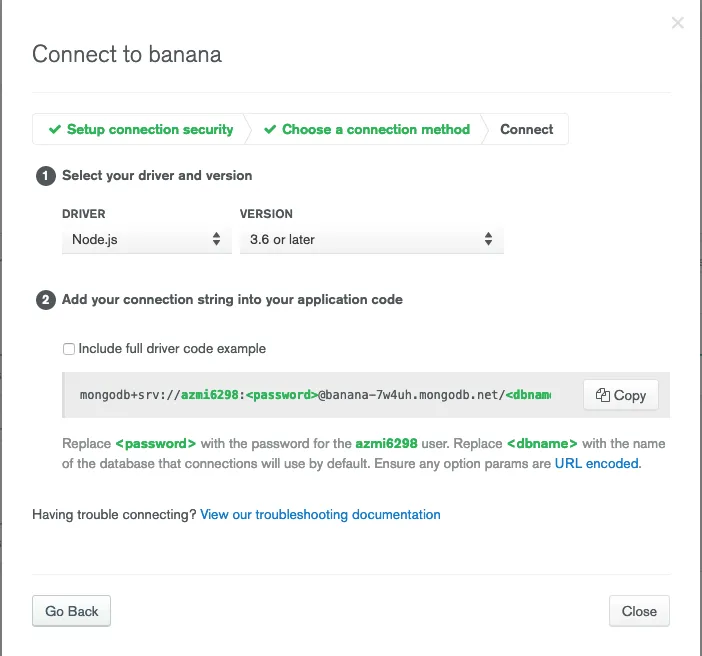 Connection string yang dibutuhkan